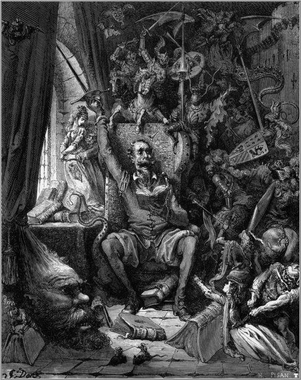 Don Quixote in his library, illustration by Gustave Doré, 1863 (Courtesy We Heart Illustration).