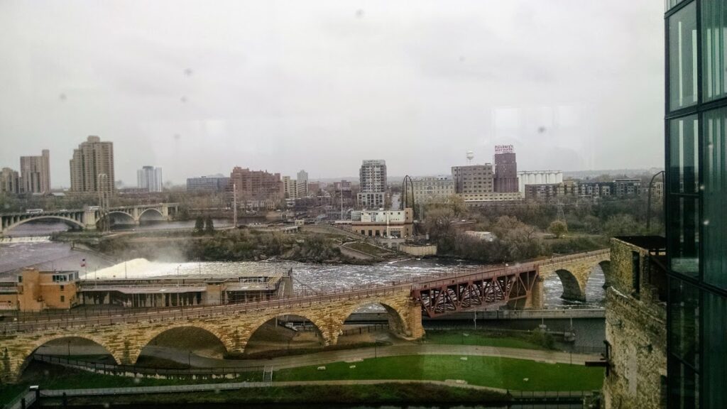 View of the Mississippi River from the Mill City Museum. 